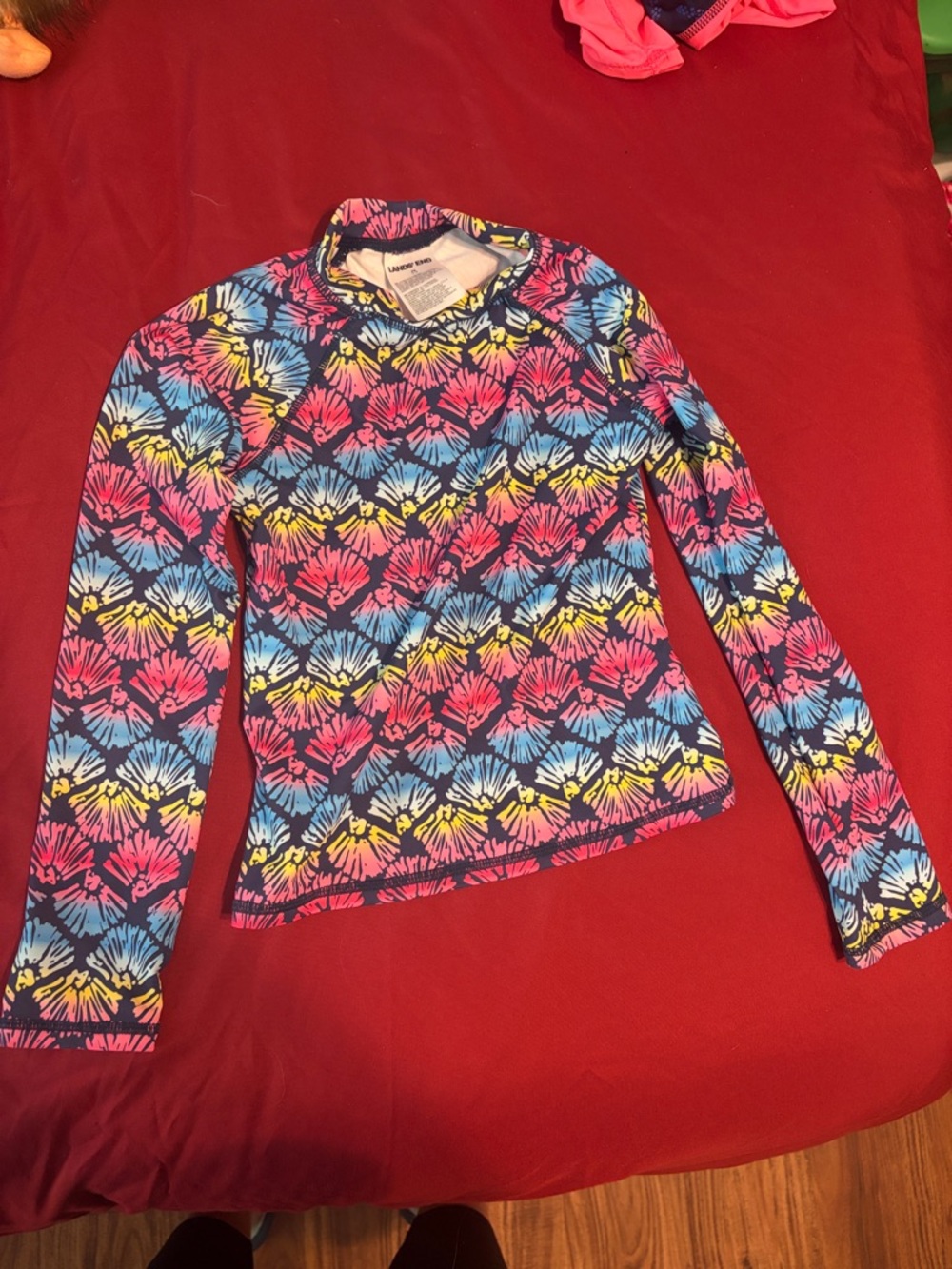 Lands' End Kids Rashguard in Pink, Blue & Yellow Floral Print